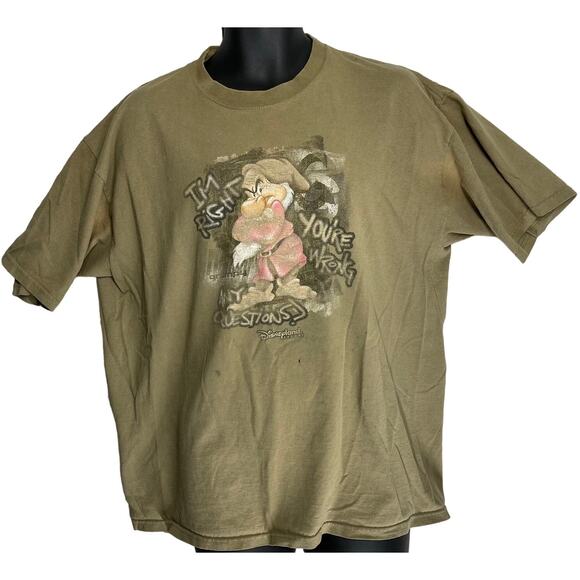 Vintage Grumpy Tee Shirt XL Brown Dwarfs Short Sleeves Crew Neck I Am Right FLAW - Picture 1 of 11